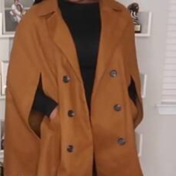 Cloak Sleeve Double Button Cape Coat brown - Picture 9 of 11